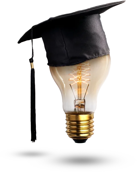 A light bulb wearing a graduation cap, symbolizing the expertise and knowledge provided by academic writers at ProntoWriters.