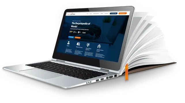 A professional laptop with an eBook writing services provider open on it.