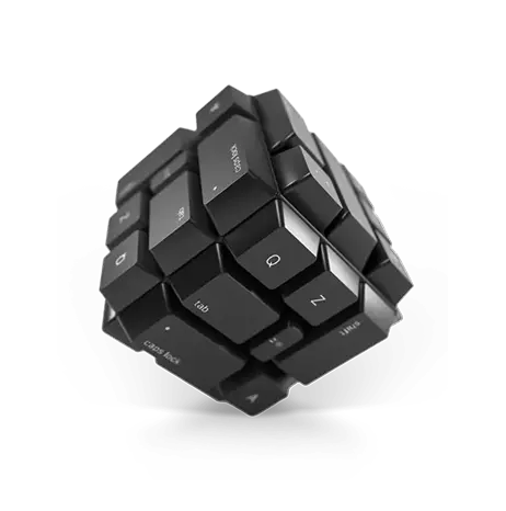 A black cube keyboard on a white background.